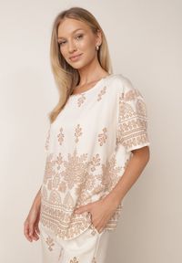Born2be - Beżowy Komplet Wiskozowy Szerokie Spodnie i Luźna Bluzka z Nadrukiem Paisley Thela. Kolekcja: plus size. Kolor: beżowy. Materiał: wiskoza. Wzór: nadruk, paisley #2