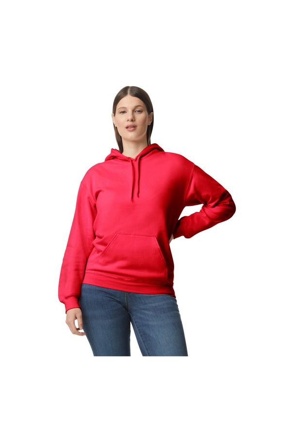 GILDAN - Bluza Z Kapturem Dla Dorosłych Unisex Softstyle Fleece Midweight. Typ kołnierza: kaptur. Kolor: czerwony. Materiał: poliester, bawełna