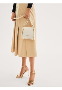 Kazar - Złote sandały z przeplatanymi paskami. Zapięcie: pasek. Kolor: złoty. Materiał: skóra. Wzór: paski. Obcas: na obcasie. Styl: elegancki, wizytowy. Wysokość obcasa: wysoki #7