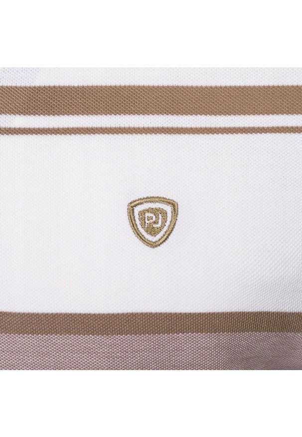 Koszulka Polo - Męska - Pako Jeans - Odcienie Beżów, Pasy. Okazja: na co dzień. Typ kołnierza: polo. Kolor: beżowy, brązowy, wielokolorowy. Materiał: bawełna. Wzór: prążki, paski. Styl: casual