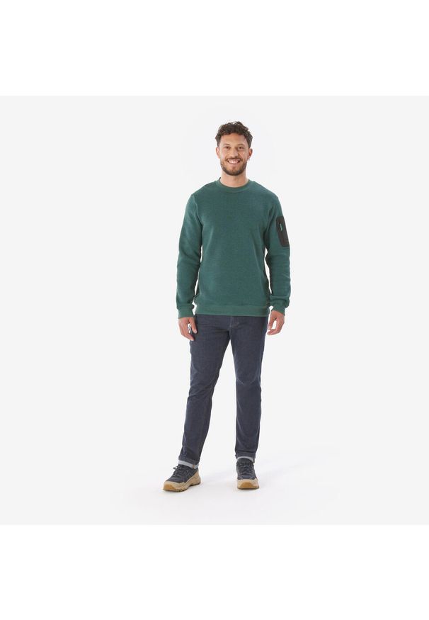 quechua - Sweter turystyczny męski Quechua NH100. Okazja: na co dzień. Kolor: zielony. Materiał: poliester, bawełna. Styl: sportowy, casual