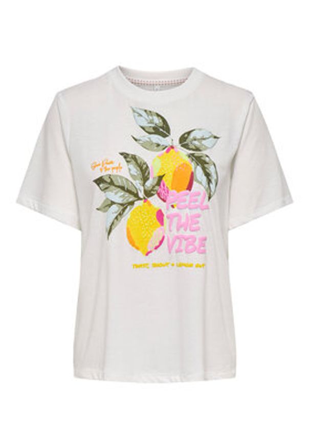 only - ONLY T-Shirt Bilins 15320615 Biały Regular Fit. Kolor: biały. Materiał: bawełna