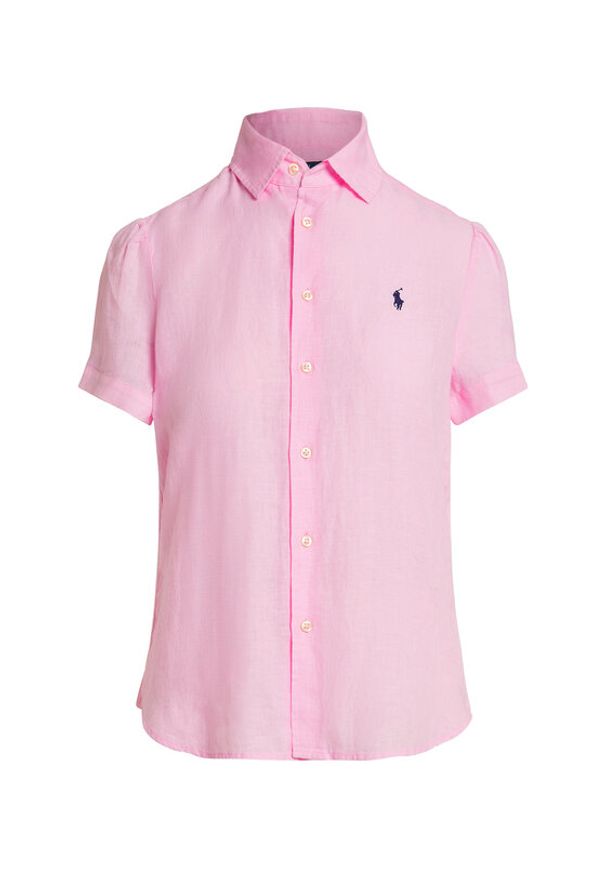 Polo Ralph Lauren Koszula 211973366501 Różowy jasny Regular Fit. Typ kołnierza: polo. Kolor: różowy. Materiał: len