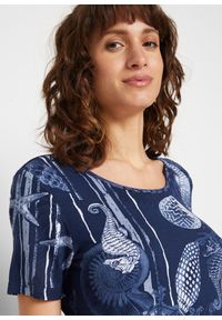 bonprix - Długi shirt z miękkiego materiału z wiskozą. Kolor: niebieski. Materiał: wiskoza, materiał. Długość rękawa: krótki rękaw. Długość: długie. Styl: elegancki #3