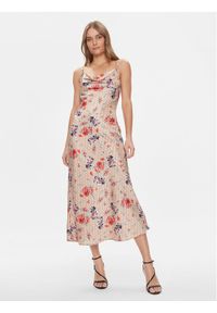 Guess Sukienka koktajlowa W3GK85 WD8G2 Beżowy Regular Fit. Kolor: beżowy. Materiał: syntetyk. Styl: wizytowy