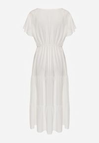 Born2be - Biała Sukienka z Wiskozy o Rozkloszowanym Kroju Folky. Okazja: na co dzień. Typ kołnierza: dekolt w kształcie V. Kolor: biały. Wzór: gładki. Typ sukienki: proste. Materiał: wiskoza. Sezon: lato. Styl: casual, elegancki. Długość: midi #2