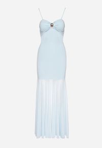 Born2be - Niebieska Sukienka na Ramiączkach z Wiskozą Zdobiona Aplikacją i Siateczką Savaleira. Okazja: na co dzień. Typ kołnierza: dekolt w kształcie V. Kolor: niebieski. Materiał: wiskoza. Długość rękawa: na ramiączkach. Wzór: aplikacja. Styl: elegancki, casual, klasyczny #7