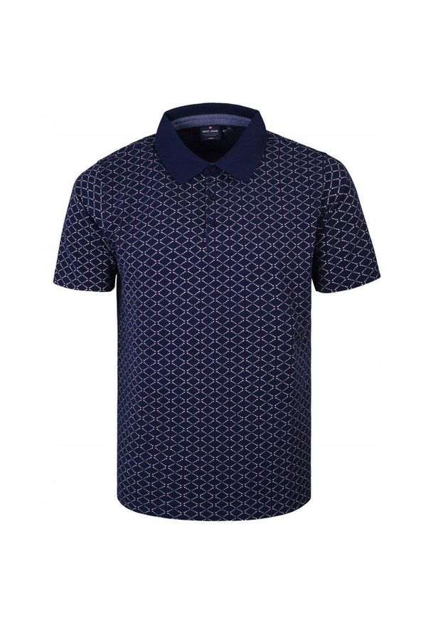 Koszulka Polo - Męska - Pako Jeans - Granatowa, Drobny Wzór. Okazja: na co dzień. Typ kołnierza: polo. Kolor: niebieski. Materiał: bawełna. Styl: casual