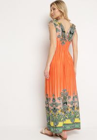 Born2be - Pomarańczowa Sukienka z Troczkami w Ramionach Rozkloszowana z Dekoltem w V Araxeda. Typ kołnierza: dekolt w kształcie V. Kolor: pomarańczowy. Sezon: lato. Styl: elegancki #3