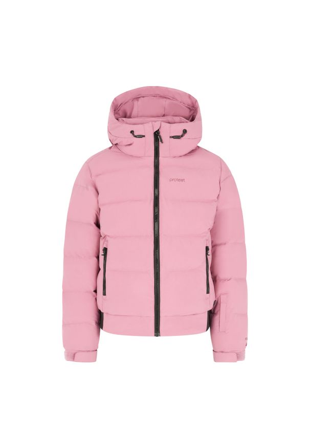 Dziewczęca kurtka narciarska Protest Prteliny. Typ kołnierza: kaptur. Kolor: różowy. Materiał: puch. Sezon: zima. Sport: narciarstwo