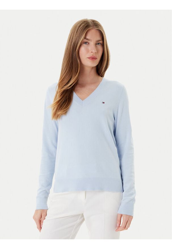 TOMMY HILFIGER - Tommy Hilfiger Sweter WW0WW40098 Błękitny Regular Fit. Kolor: niebieski. Materiał: syntetyk