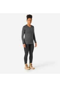 SIMOND - Koszulka trekkingowa damska Forclaz Travel 500 merino. Kolor: czarny. Materiał: materiał, akryl, wełna. Sport: turystyka piesza