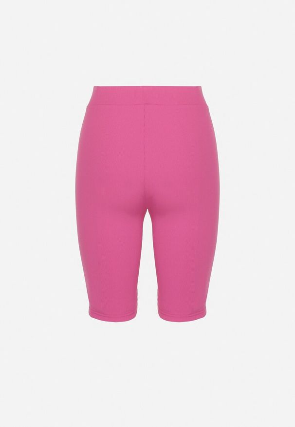 Born2be - Różowe Szorty Kolarki z Prążkowanego Materiału Adrase. Kolor: różowy. Materiał: prążkowany, materiał