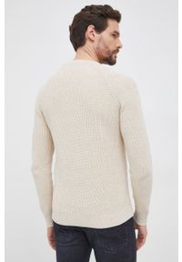 Selected Sweter bawełniany męski kolor beżowy. Kolor: beżowy. Materiał: bawełna. Długość rękawa: raglanowy rękaw. Wzór: ze splotem