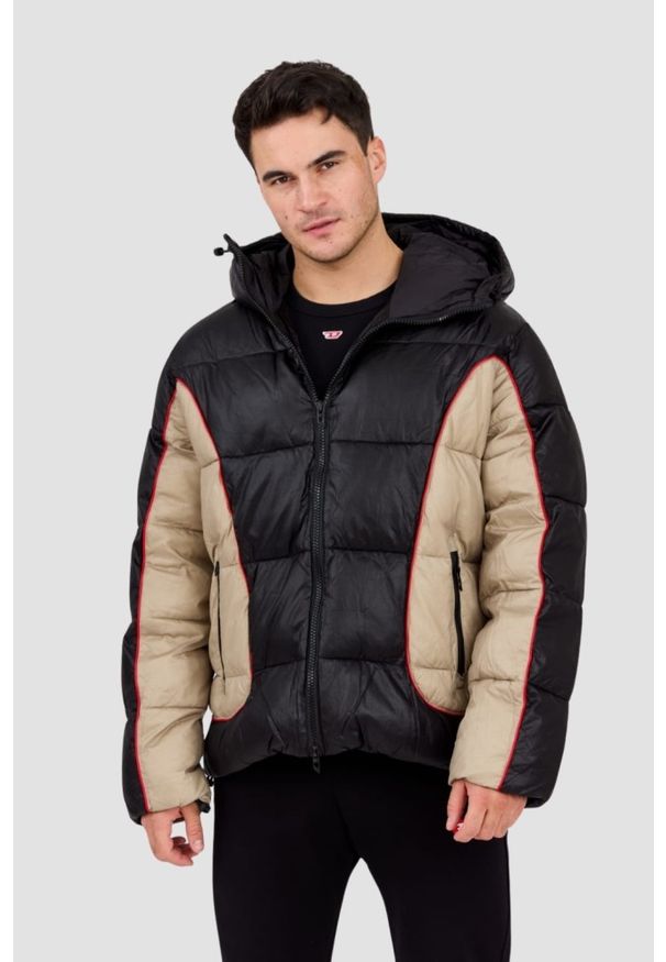 Diesel - DIESEL Czarna męska kurtka W-OSTEND, Rozmiar 48. Okazja: na co dzień. Kolor: czarny. Materiał: tkanina. Sezon: zima. Styl: casual, elegancki, sportowy