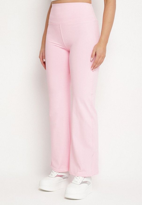 Born2be - Różowe Legginsy Dzwony z Wysokim Stanem i Szeroką Gumką w Talii Idoreia. Okazja: na co dzień. Stan: podwyższony. Kolor: różowy. Styl: casual, elegancki