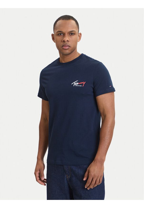 Tommy Jeans T-Shirt DM0DM22538 Granatowy Slim Fit. Kolor: niebieski. Materiał: bawełna