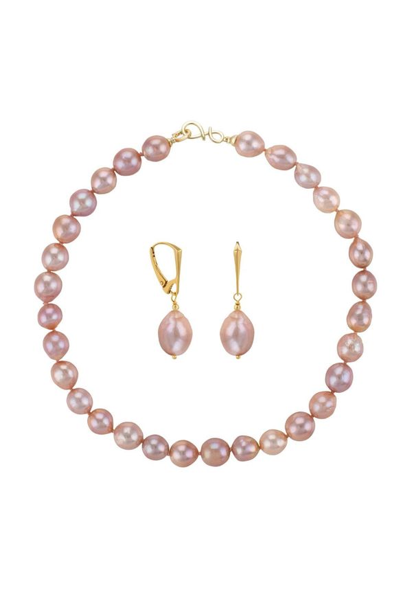 Braccatta - NELLIE ROSE Naszyjnik i kolczyki duże perły barokowe różowe. Materiał: złote, pozłacane, srebrne. Kolor: różowy. Wzór: aplikacja. Kamień szlachetny: perła