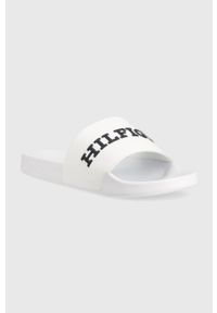 TOMMY HILFIGER - Tommy Hilfiger klapki D PRINT HILFIGER POOL męskie kolor biały FM0FM04612. Kolor: biały. Materiał: guma. Wzór: nadruk #5