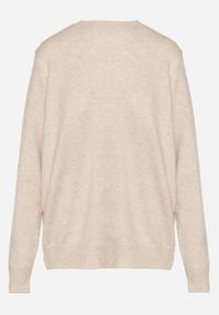 Born2be - Beżowy Casualowy Sweter z Wełną i Bawełną Nedalla. Okazja: na co dzień. Kolor: beżowy. Materiał: wełna, bawełna. Długość rękawa: długi rękaw. Długość: długie. Styl: casual