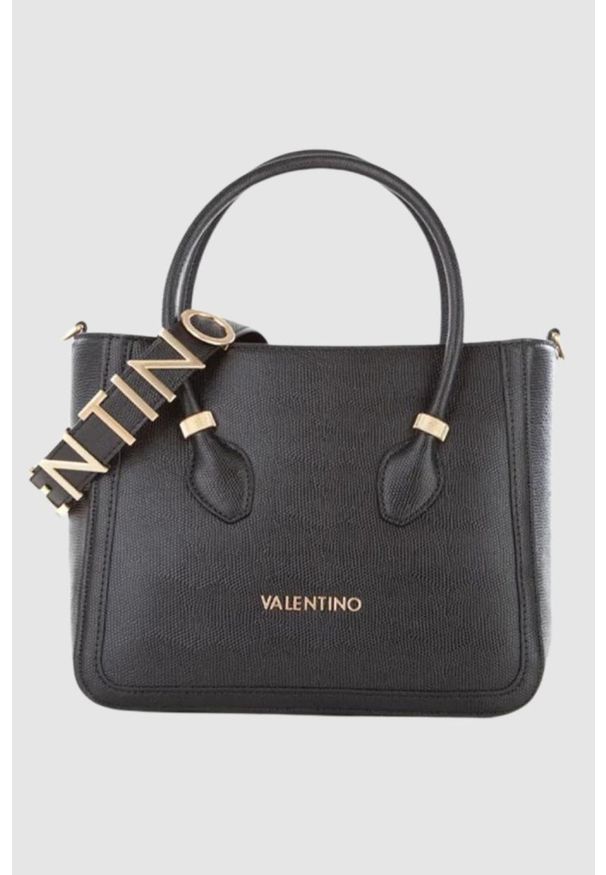 Valentino by Mario Valentino - VALENTINO Czarna torebka Montmartr Shopping. Kolor: czarny. Wzór: paski