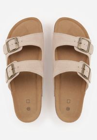 Born2be - Beżowe Klasyczne Klapki z Zamszu Naturalnego z Paskami z Klamrami z Regulacją Realie. Okazja: na co dzień. Kolor: beżowy. Materiał: zamsz. Wzór: paski. Styl: klasyczny #8