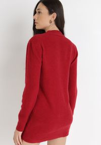 Born2be - Bordowy Sweter z Wełną i Warkoczykowym Splotem Ionephone. Kolor: czerwony. Materiał: wełna. Długość: długie. Wzór: ze splotem. Styl: klasyczny, elegancki #2