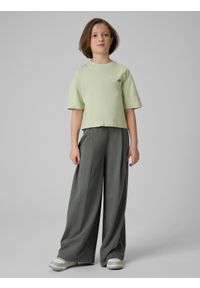 4f - 4F T-shirt loose gładki dziewczęcy - zielony 134/140 (8-10 lat). Okazja: na co dzień, na uczelnię, na spacer. Kolor: turkusowy. Materiał: dzianina, skóra, materiał, bawełna. Wzór: gładki. Sezon: lato. Styl: casual #2