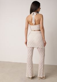 Born2be - Beżowy Koronkowy Komplet Top z Odkrytymi Plecami i Spodnie z Imitacją Spódnicy Romine. Kolor: beżowy. Materiał: koronka. Wzór: koronka #6