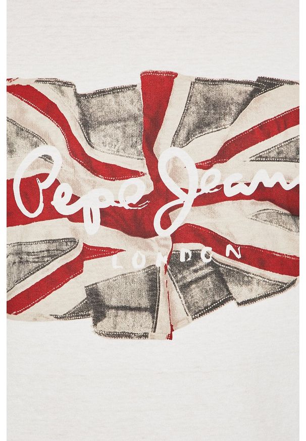 Pepe Jeans - T-shirt. Okazja: na co dzień. Kolor: beżowy. Materiał: dzianina. Wzór: nadruk. Styl: casual
