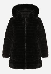 Born2be - Czarna Dwustronna Kurtka Futerko z Kapturem i Pikowaniem Falerina. Okazja: do pracy, na spacer. Typ kołnierza: kaptur. Kolekcja: plus size. Kolor: czarny. Materiał: futro. Wzór: gładki