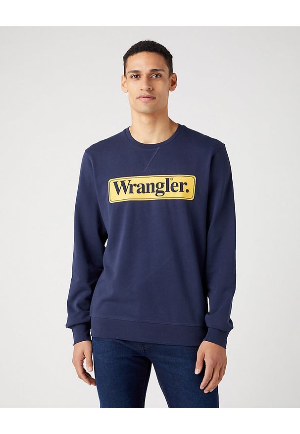 Wrangler - WRANGLER SEASONAL CREW MĘSKA BLUZA BEZ KAPTURA NIEROZPINANA NAVY W6F3I3114. Typ kołnierza: bez kaptura