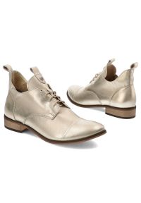 Złote Botki Armodo Stylowe Obuwie Damskie. Zapięcie: sznurówki. Kolor: złoty. Materiał: skóra, materiał. Obcas: na obcasie. Styl: elegancki. Wysokość obcasa: średni #3