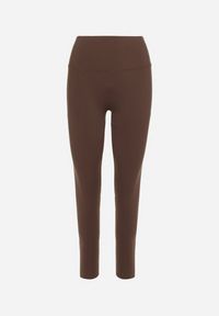 Born2be - Brązowe Legginsy z Wysokim Stanem i Przeszyciem Aletila. Okazja: na co dzień. Stan: podwyższony. Kolor: brązowy. Styl: casual #7