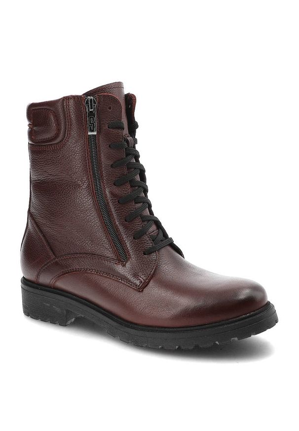 Bordowe Botki Damskie Simen Modne Skórzane Buty. Okazja: na co dzień. Zapięcie: sznurówki. Kolor: czerwony. Materiał: skóra. Styl: casual
