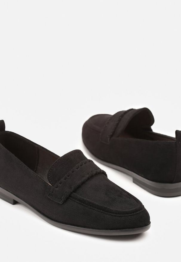 Born2be - Czarne Mokasyny Vices ze Skórzaną Wkładką i Ozdobnymi Przeszyciami Adestiia. Kolor: czarny. Materiał: skóra. Styl: elegancki, klasyczny