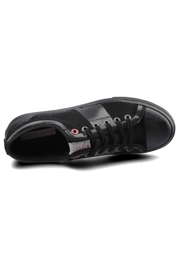 Czarne Trampki Cross Jeans Męskie Sznurowane Buty. Okazja: na co dzień. Kolor: czarny. Materiał: materiał, guma. Szerokość cholewki: normalna. Styl: casual