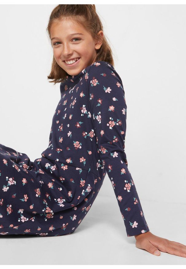 bonprix - Dżersejowa sukienka z czystej bawełny organicznej (2 szt.). Kolor: niebieski. Materiał: jersey, bawełna. Wzór: nadruk