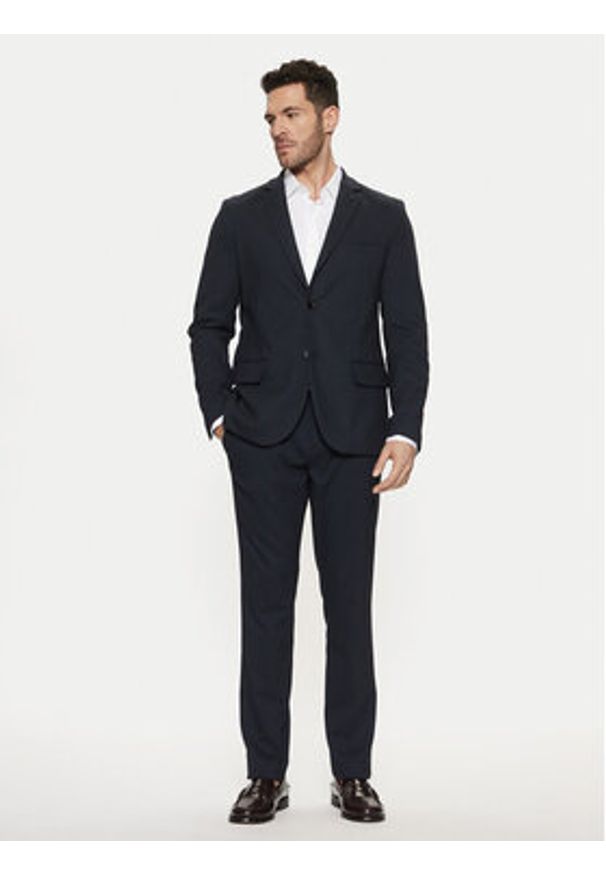 Tom Tailor Marynarka 1044113 Granatowy Slim Fit. Kolor: niebieski. Materiał: syntetyk