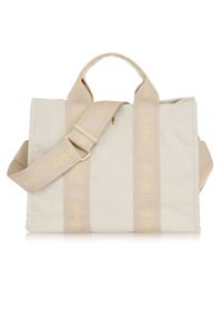Ochnik - Kremowa torebka damska typu tote bag. Kolor: beżowy. Wzór: paski. Materiał: skórzane #1