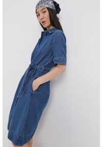 JDY - Jacqueline de Yong Sukienka jeansowa mini rozkloszowana. Kolor: niebieski. Materiał: jeans. Długość rękawa: krótki rękaw. Typ sukienki: rozkloszowane. Długość: mini #4