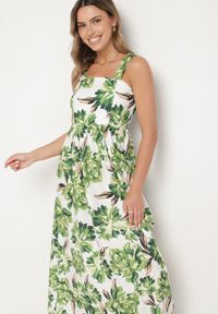 Born2be - Zielona Rozkloszowana Sukienka z Wiskozą w Kwiatowym Wzór Nilarune. Kolor: zielony. Materiał: wiskoza. Długość rękawa: na ramiączkach. Wzór: kwiaty. Sezon: lato. Styl: klasyczny #5