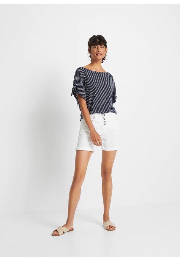 bonprix - T-shirt z miękkiej wiskozy. Kolor: niebieski. Materiał: wiskoza. Wzór: paski