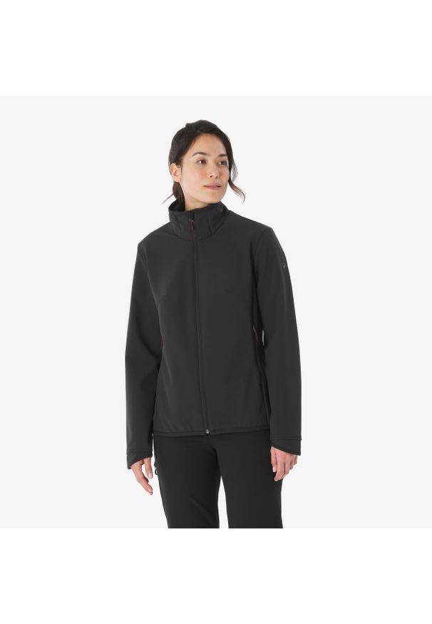 FORCLAZ - Kurtka turystyczna damska Softshell Forclaz MT100. Kolor: szary, wielokolorowy, czarny. Materiał: softshell. Sport: turystyka piesza