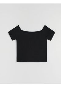 Sinsay - Crop top z krótkim rękawem - czarny. Kolor: czarny. Długość rękawa: krótki rękaw. Długość: krótkie #1