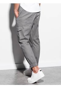 Ombre Clothing - Spodnie męskie JOGGERY z kieszeniami cargo - szare V2 P886 - L. Kolor: szary. Materiał: bawełna, elastan. Wzór: geometria