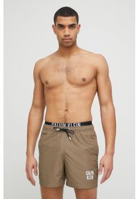 Calvin Klein szorty kąpielowe kolor brązowy. Kolor: brązowy. Materiał: tkanina, poliester, materiał. Wzór: nadruk #3