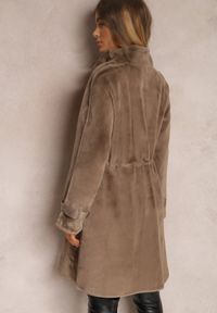 Renee - Brązowy Płaszcz Futrzany ze Ściągaczem w Pasie Yedid. Kolor: brązowy. Materiał: futro #4