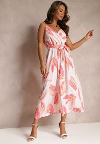 Renee - Jasnoróżowa Letnia Sukienka Maxi z Paskiem i Gumką w Talii z Wiskozy Madaya. Kolor: różowy. Materiał: wiskoza. Sezon: lato. Długość: maxi #1