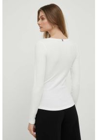 TOMMY HILFIGER - Tommy Hilfiger longsleeve damski kolor beżowy. Kolor: beżowy. Materiał: materiał, dzianina, prążkowany. Długość rękawa: długi rękaw. Długość: długie. Wzór: aplikacja #4